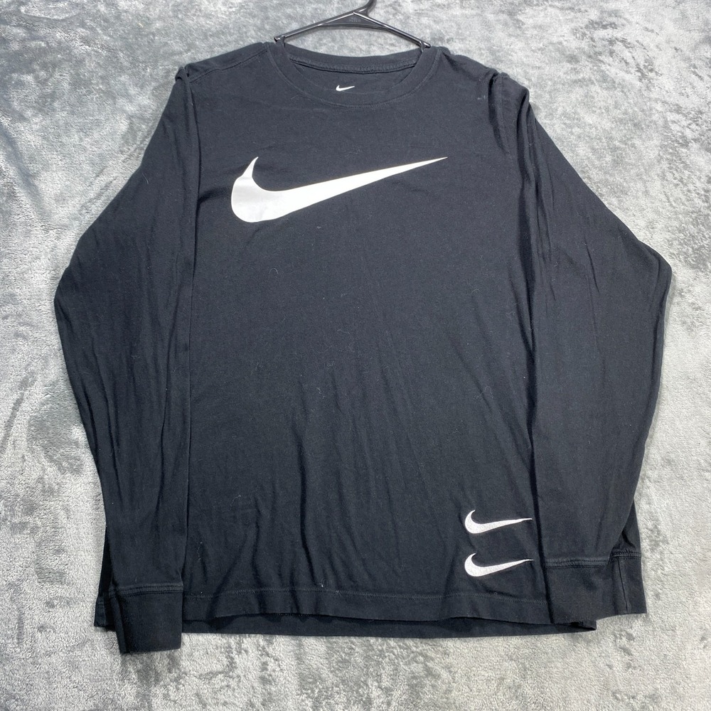 Nike Shirt Mens Large Black Long Sleeve Center Logo Swoosh Workout Gym Warm Up